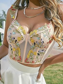 Women Floral Embroidery Bra Camisole Tops Tank Top Crop Top